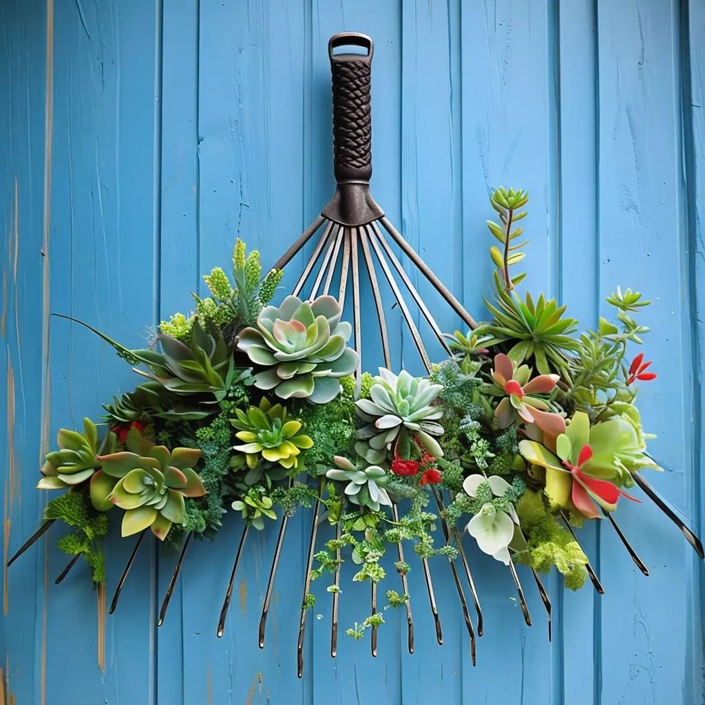 DIY Upcycled Rake with Flowers