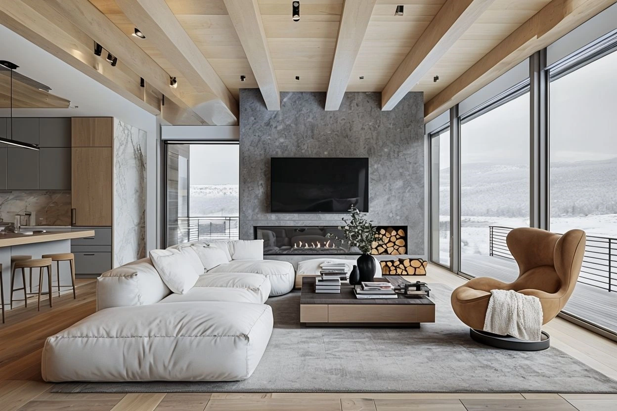 Minimalist Family Room With White Sectional