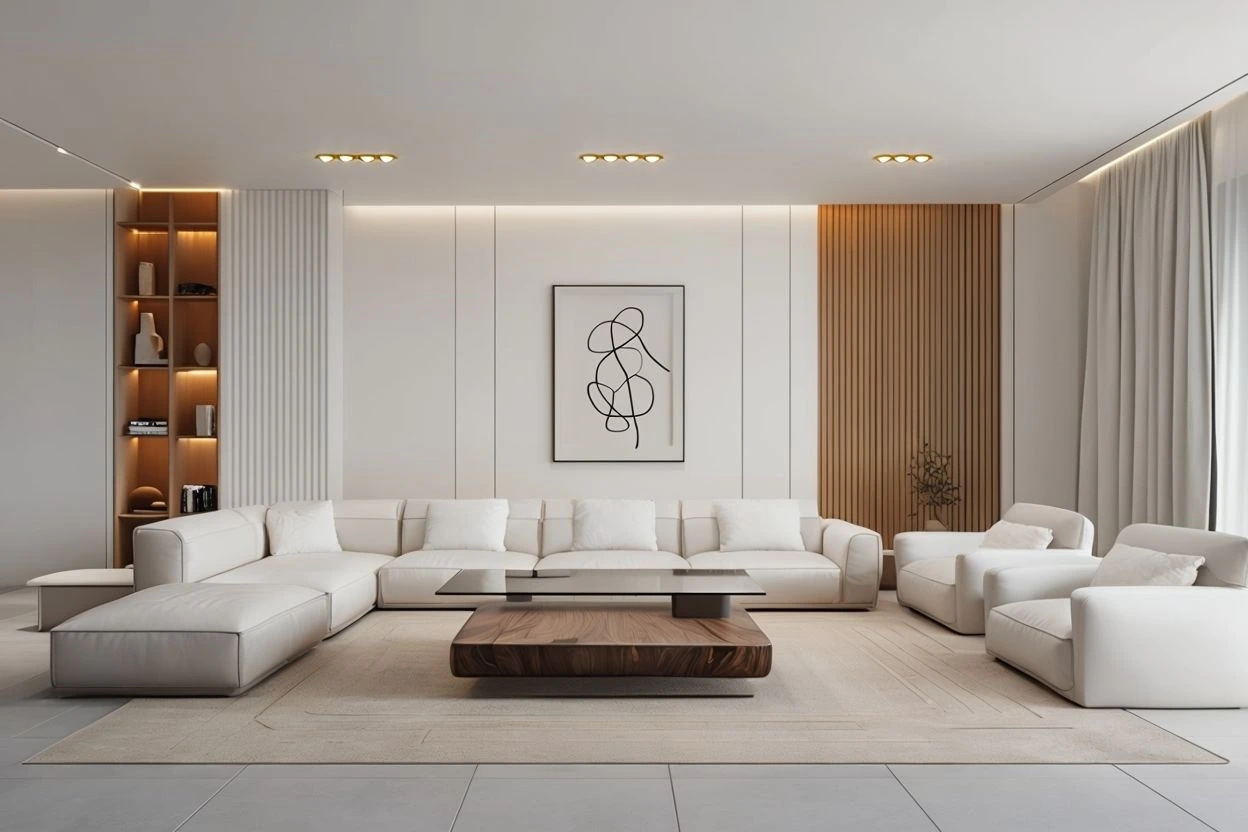 Minimalist Family Room in Neutral Tones 