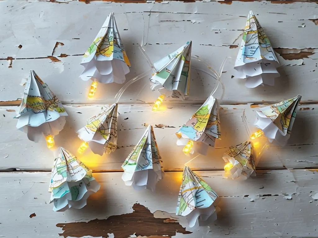 Paper Room Decor - Origami Handmade Paper Map Flowers With LED Lights