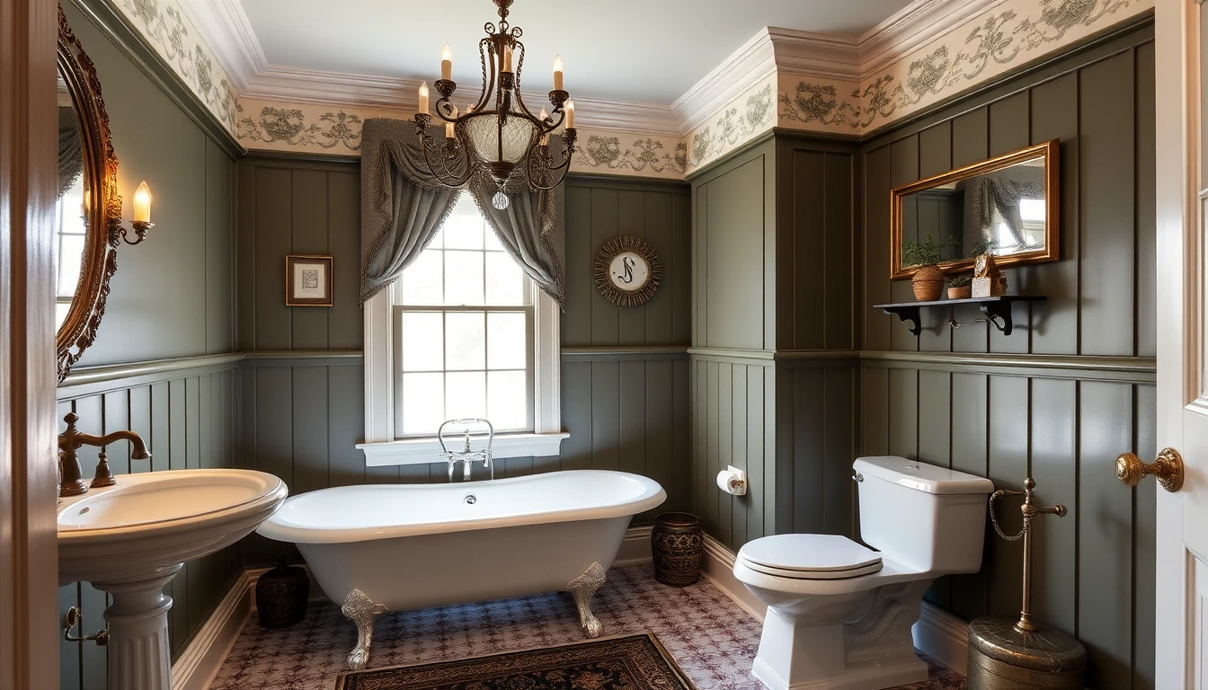 Victorian-style bathroom with claw bathtub and pedestal sink