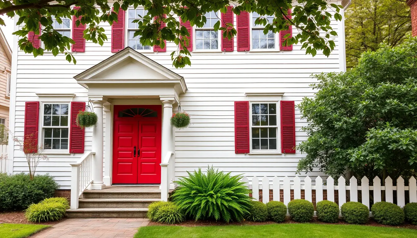 Colonial-Style Home with Bright Red Door