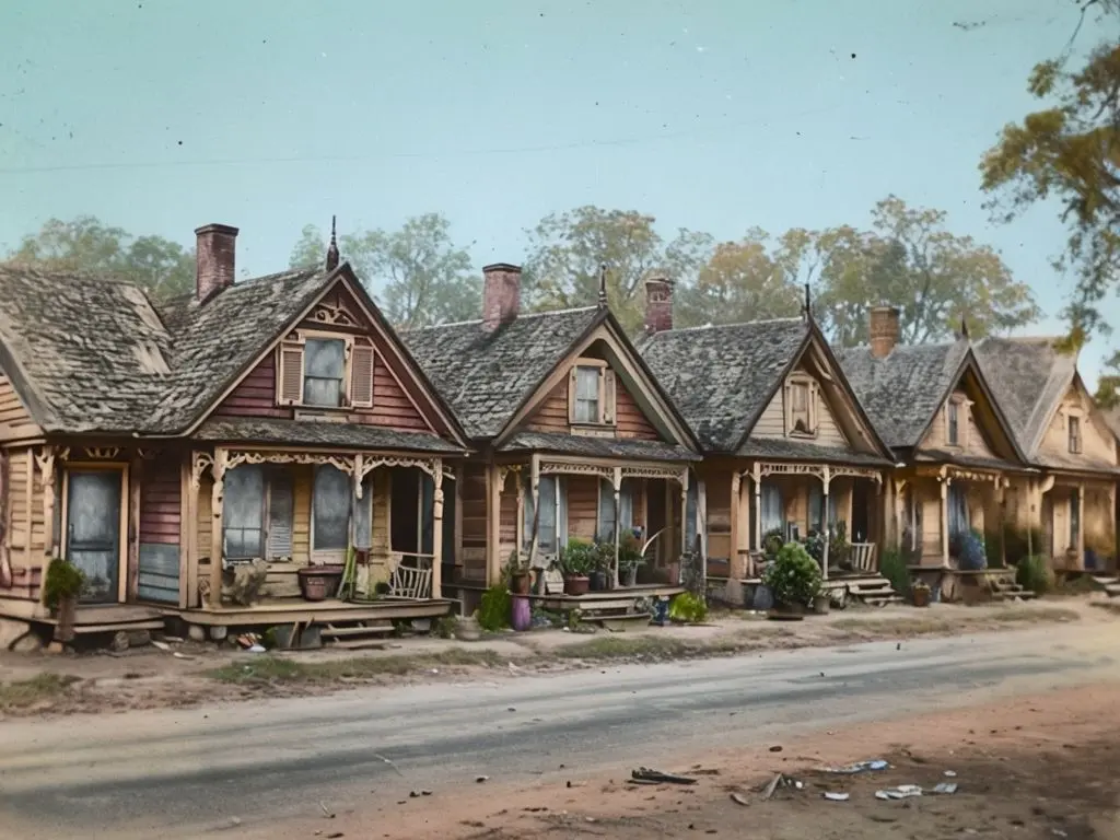 Colorized Photo Of a Row of Shotgun Houses