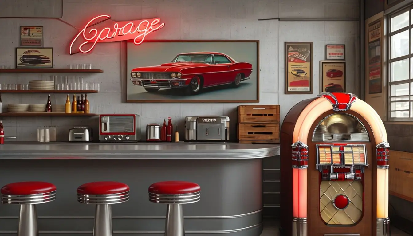 Garage Man Cave in a Style of Retro Diner