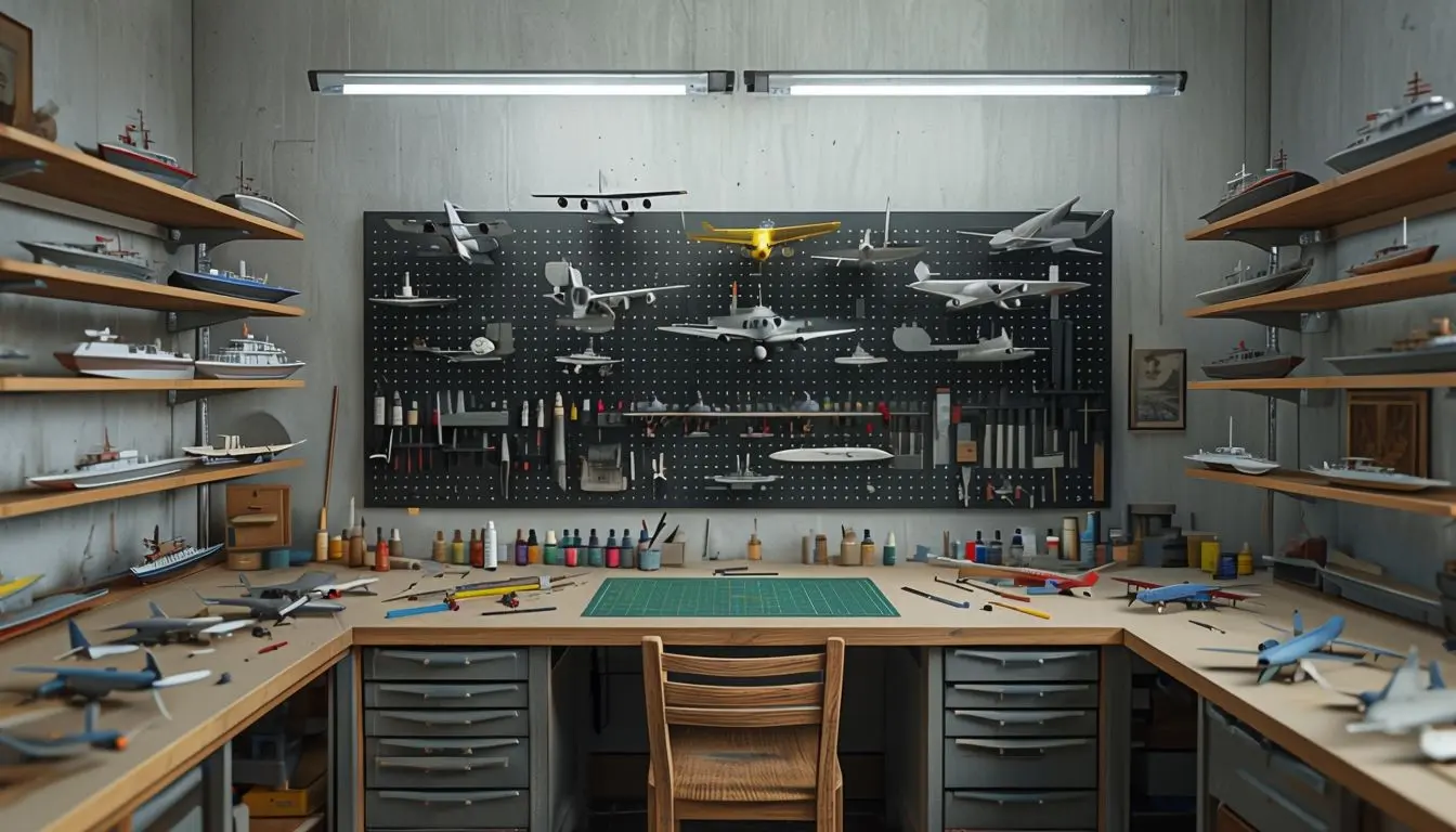 Garage Man Cave with Organized Model Workshop