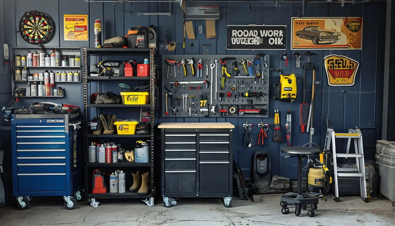 Garage Man Cave with Organized Workspace