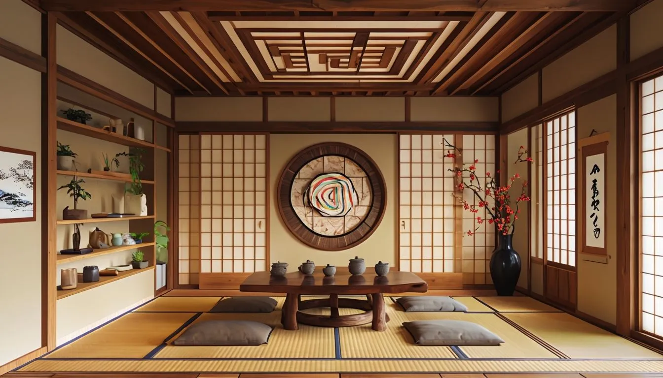 Minimalist Japanese Home - Room with Tatami Mats and Tea Table