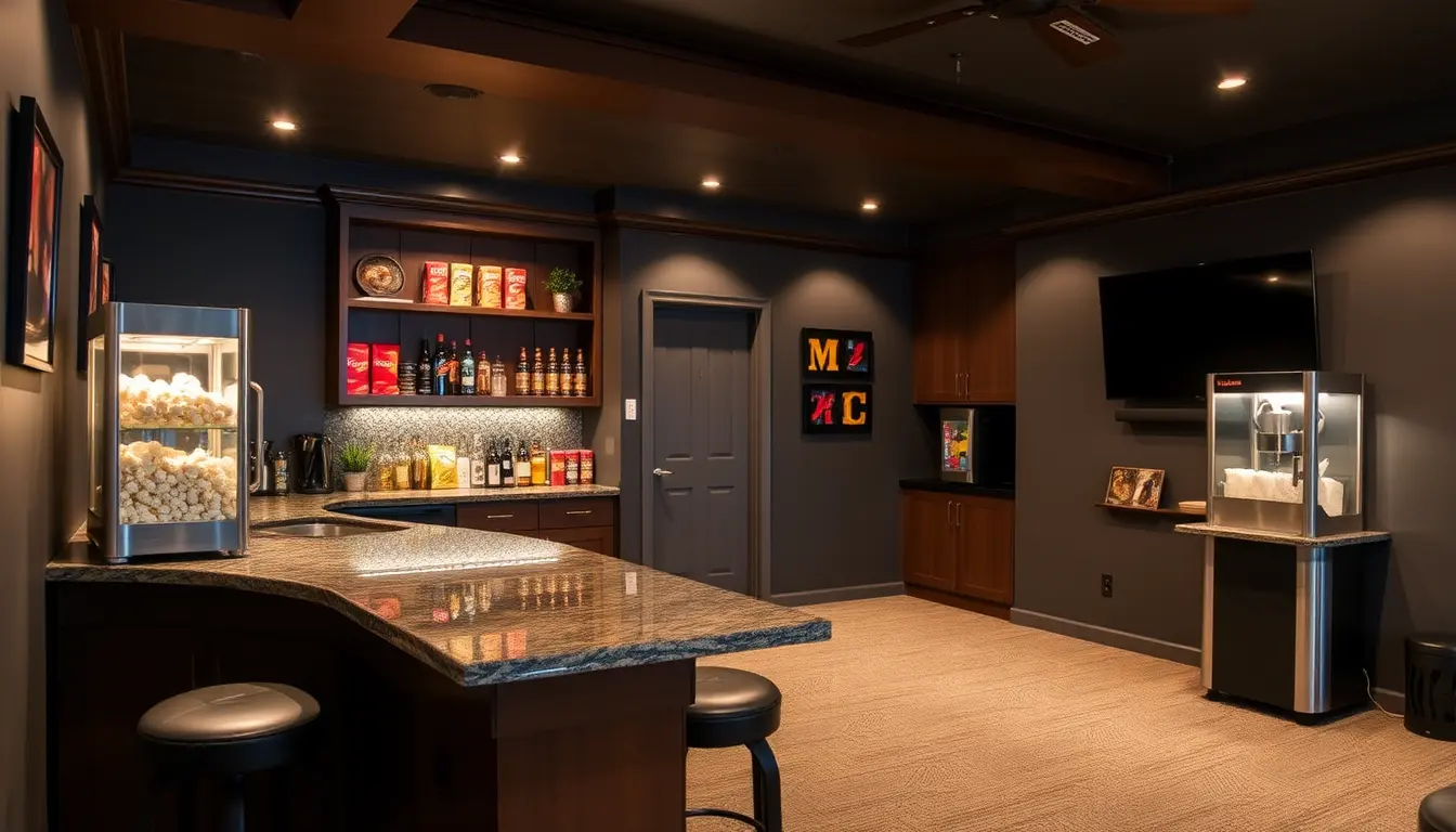 Man Cave with Bar and Popcorn Machine