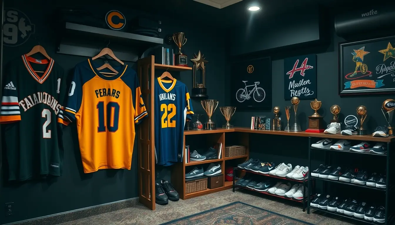 Man Cave with a display of team jerseys display