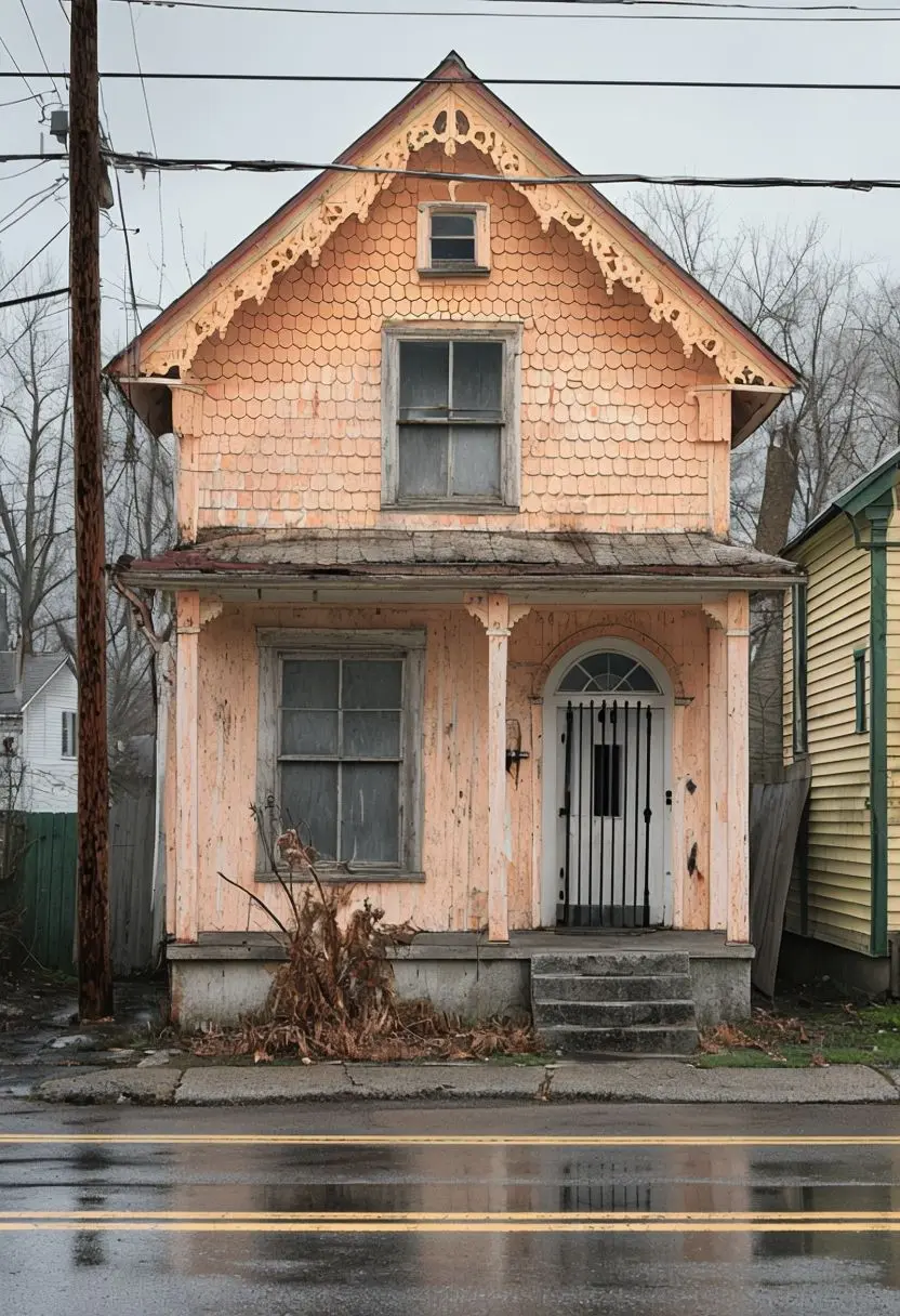 Peach Shotgun House  in Need of Restoration